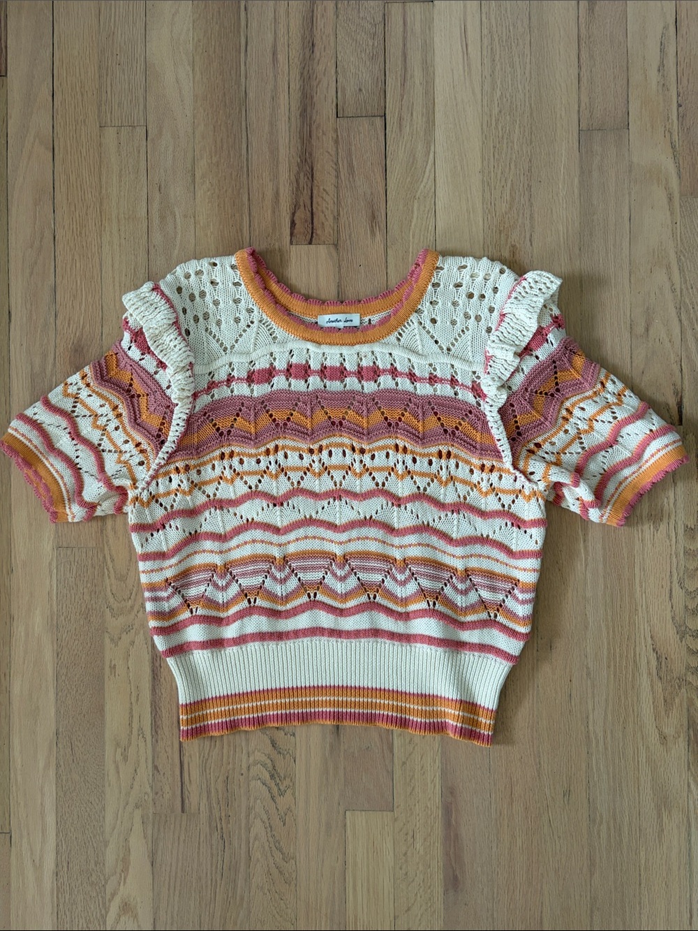 Another Love Cream Crochet Top with Pink and Orange Trim